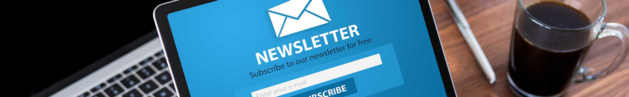 a tablet with a newsletter sign up screen showing